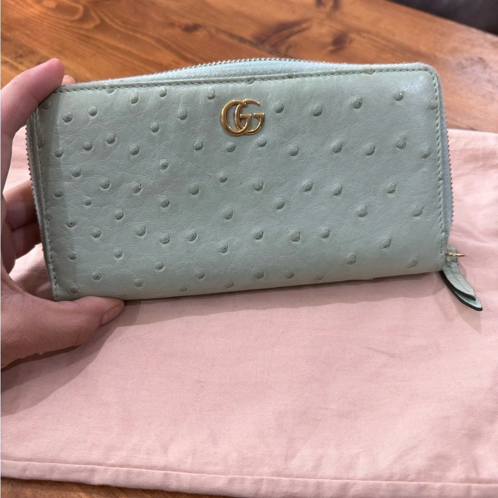 Gucci Ostrich Long Mint Green Wallet